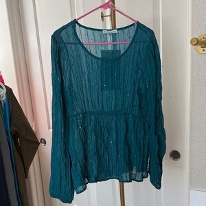 MACARON Teal Sheer Long-Sleeve Blouse